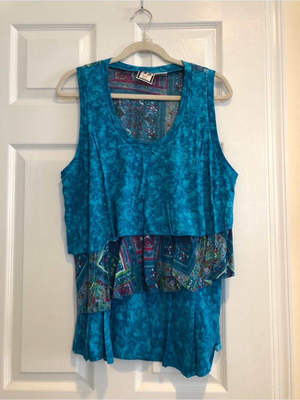 VTG Deadstock Sleeveless Teal Layered Ruffle Women's Top Take Two Clothing Co L